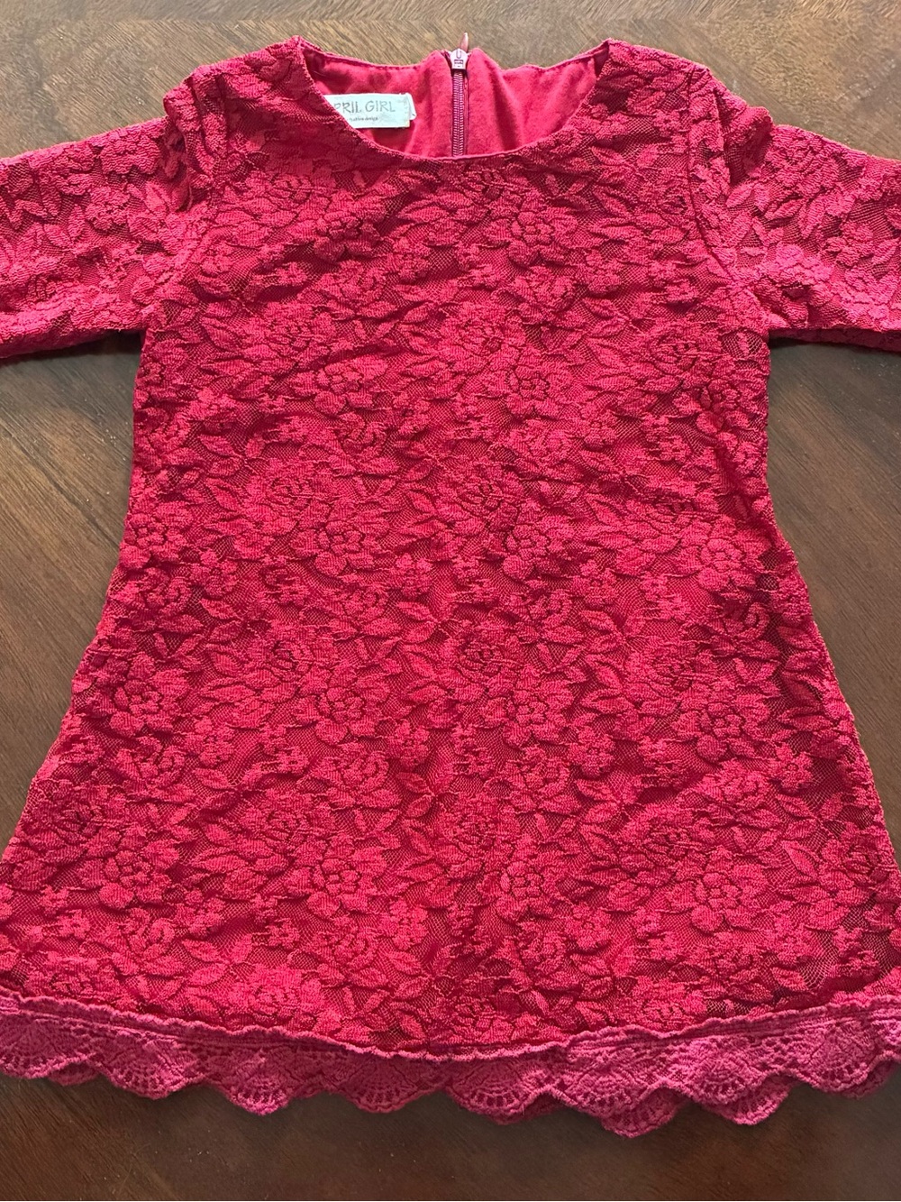 Girls' Red Lace Long-Sleeve Tunic Dress
